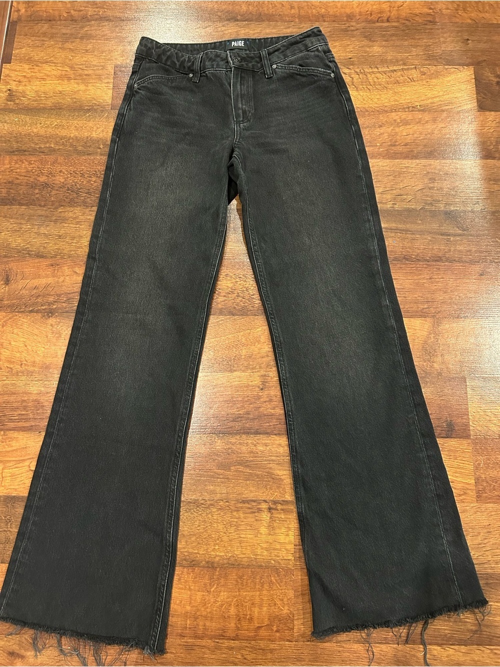 PAIGE Sofia Flare Leg Jeans Wide Leg Black Raw Hem Women’s Size 25 Mid-Rise - Picture 1 of 8